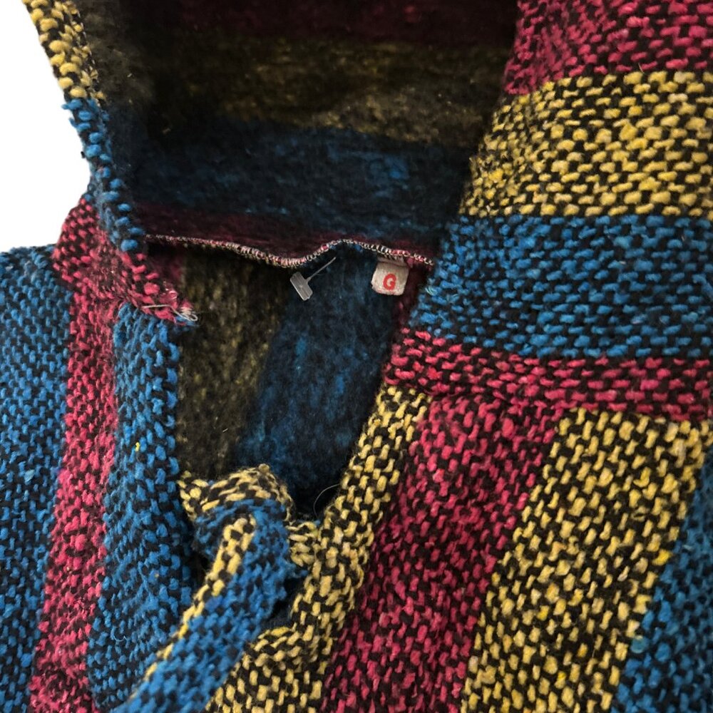 Baja 1990’s Afghan Men’s Multicolor Stripped Boho Hoodie SZ  Large X-Large - Picture 6 of 7